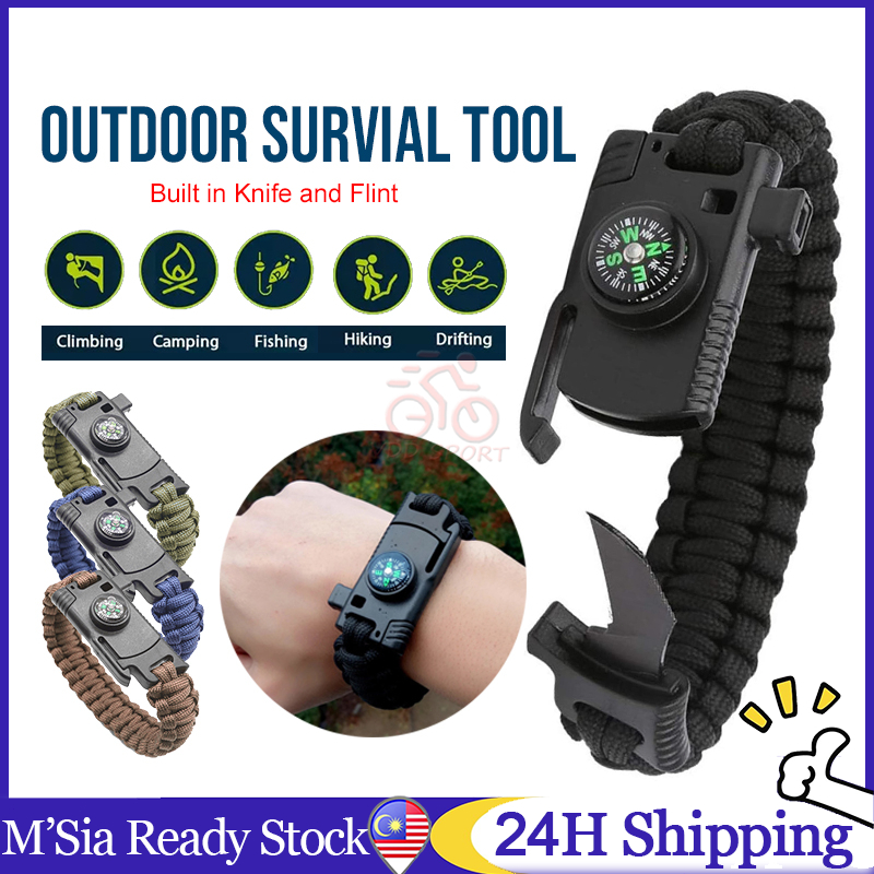 Multifunction Outdoor Camping Tools Bracelet Survival Gear Flint & Whistle & Compass Escape Paracord SOS Wristband 求生手环