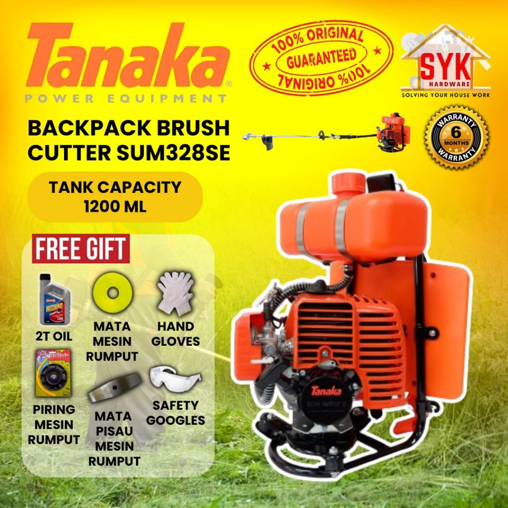 SYK TANAKA Backpack Brush Cutter SUM328SE II Gardening Tools Grass Cutter Mesin Potong Rumput - Free Gift