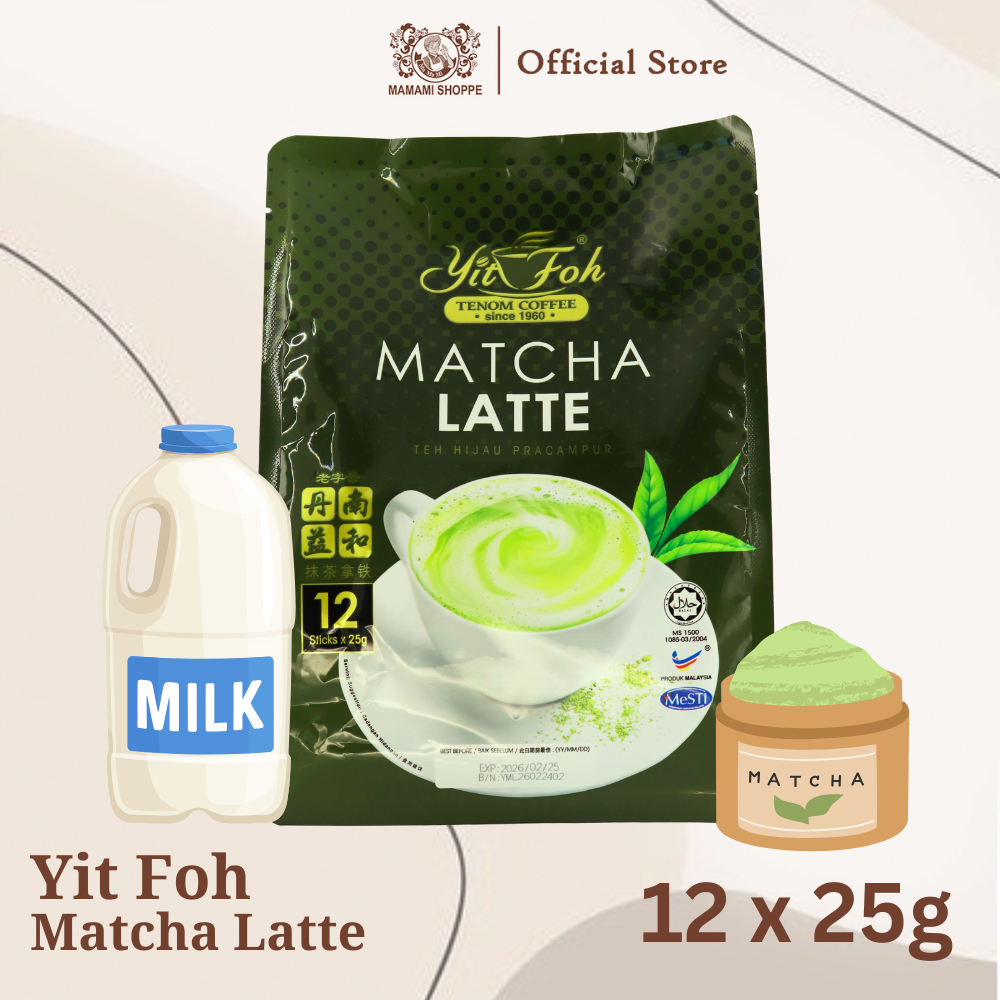 Yit Foh Tenom Coffee - Matcha Latte | Premium Japanese Matcha | No Coffee | Malaysian Made | 12 x 25g