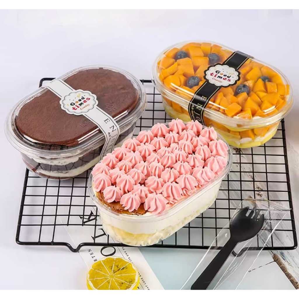 500ml Transparent Cake Box with Lid / Kotak Kek Tiramisu for Mousse Cake Cheese Cake Fruit Tiramisu Dessert