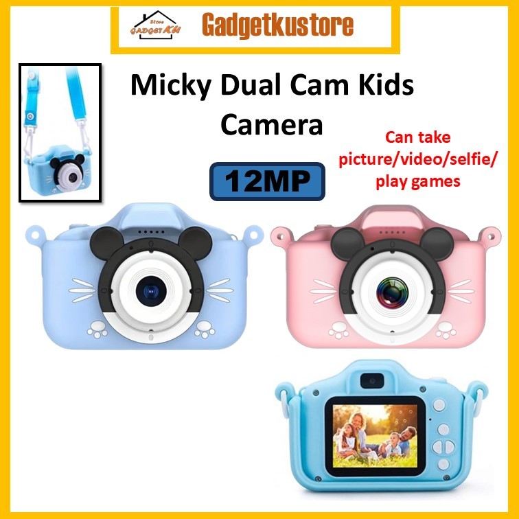 12MP Micky Kids Digital Camera Dual Selfie HD Photo Video Recording Games For Kids Mini Cute Cartoon kamera budak