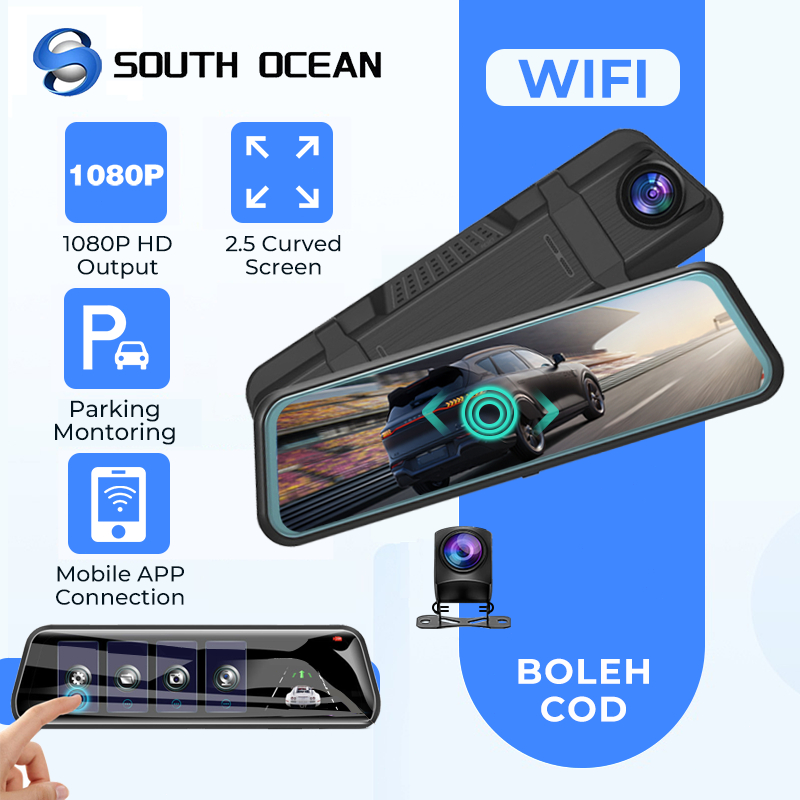 South Ocean 10'' IPS Touch Screen Stream Media Dual Lens 1080P With Night Vision Dash Cam Rearview Mirror Dashcam