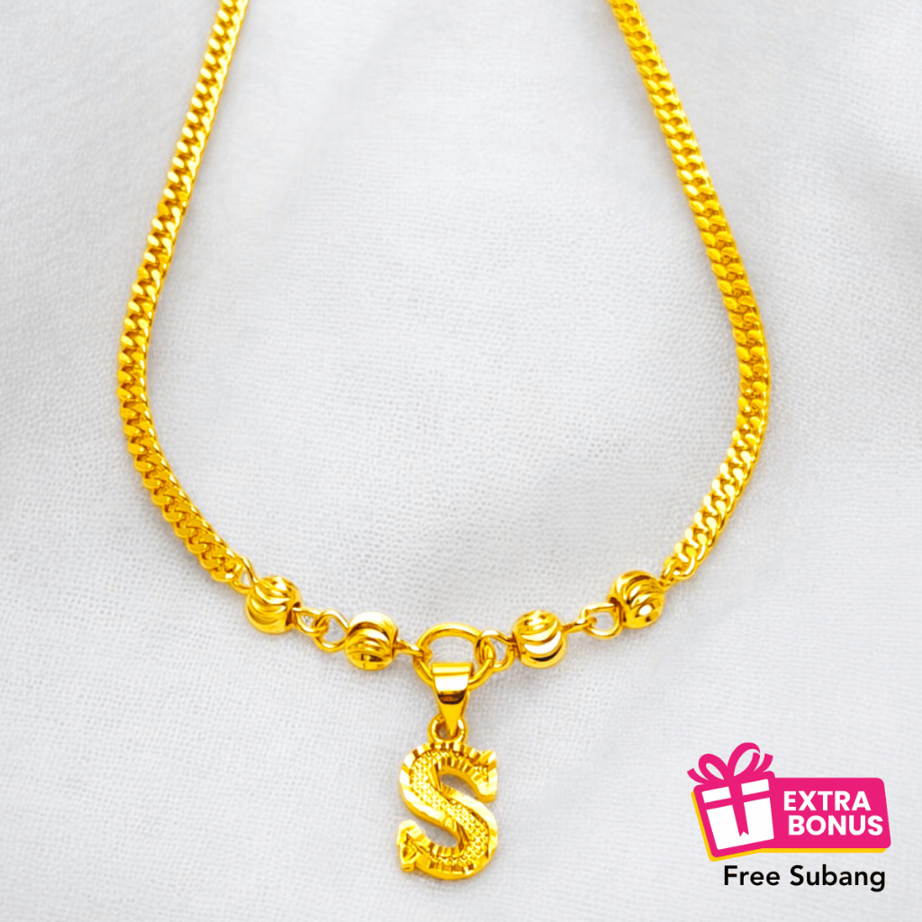 Necklace Rantai Leher Perempuan With Loket Rantai Emas Bangkok Cop 916 Pendant FREE SUBANG