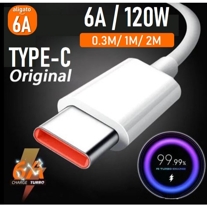 【TURBO CHARGE】ALIGATO Cable Type C Turbo Charge 6A 120W USB to USB C Fast Charging Kabel Wire Cabo 67W 33W Adapter