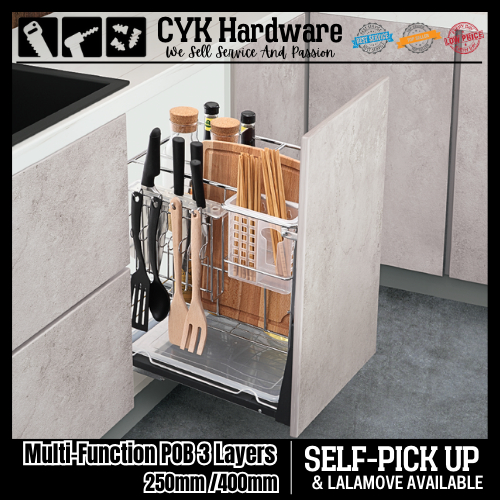 Kitchen Cabinet Multi-Function 3 Layers Pull Out Basket ( 250mm / 400mm ) With Soft Closing Slide