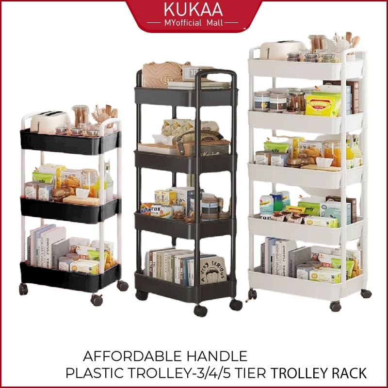 IKEA 3/4/5 Tier Storage Trolley Rack Multifunction With Wheels Storage Rack Shelves Rack Shelf Rack