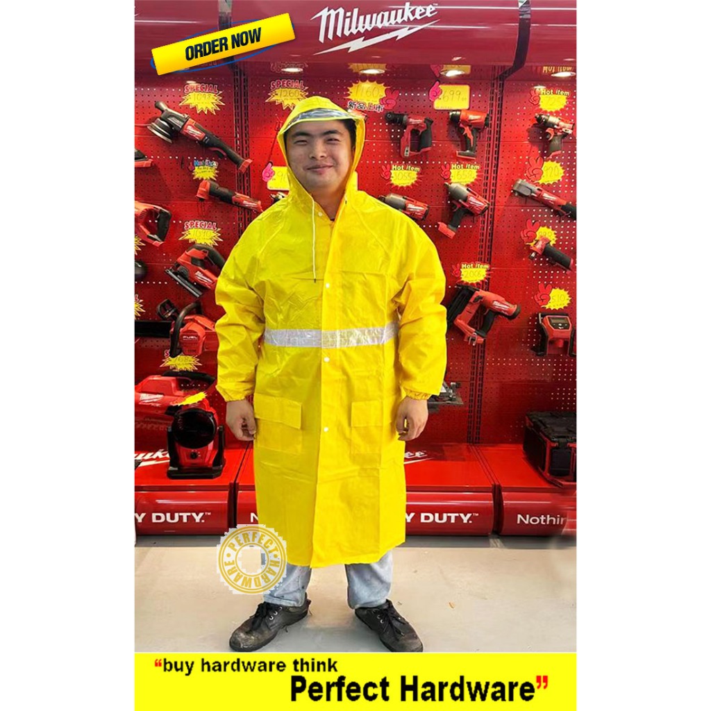 Heavy Duty PVC Rain Coat Yellow Rainsuit & Rain Coat 100% Waterproof Saiz 2XL / Baju Hujan