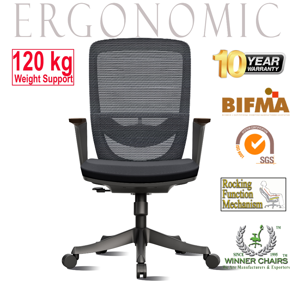 Ergonomic Office Chair WN 91B-BLK (10 Years Warranty) Mid Back Computer Chair