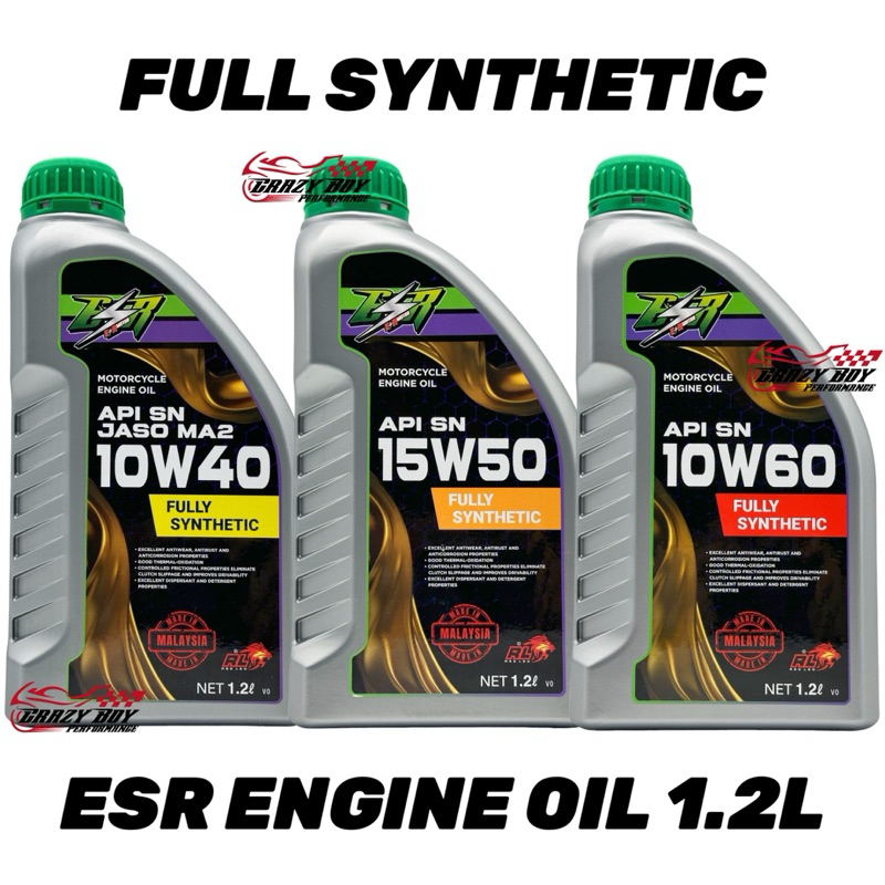 ESR MOTOR ENGINE OIL 1.2L FULLY SYNTHETIC 10W40 15W50 10W60 MINYA HITAM ESR MOTOR 100% ORIGINAL OIL ENGINE RS150/RSX150