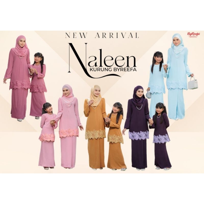 KURUNG NALEEN BYREEFA baby blue, PURPLE, PINK, MUSTERD