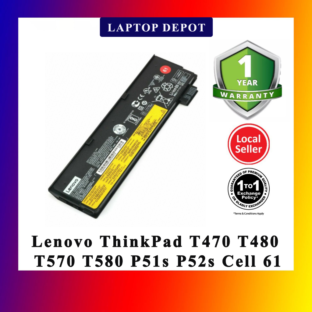 Lenovo ThinkPad T470 T480 T570 T580 P51s P52s Series 48Wh 3 Cell 61 Notebook Battery - 01AV425 01AV4