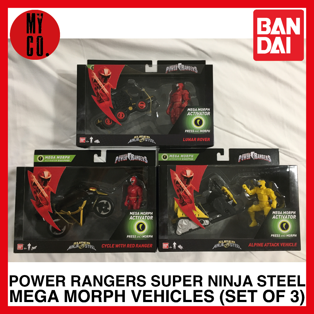 POWER RANGERS SUPER NINJA STEEL MEGA MORPH VEHICLES (SET OF 3) BANDAI LUNAR ROVER CYCLE RED RANGER ALPINE ATTACK VEHICLE