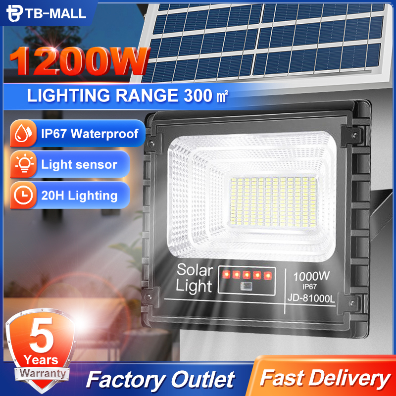 【5-year warranty】 1200W Solar Lampu Solar Light Outdoor Lighting LED Solar Spotlight Intelligent Light IP 67 Waterproof