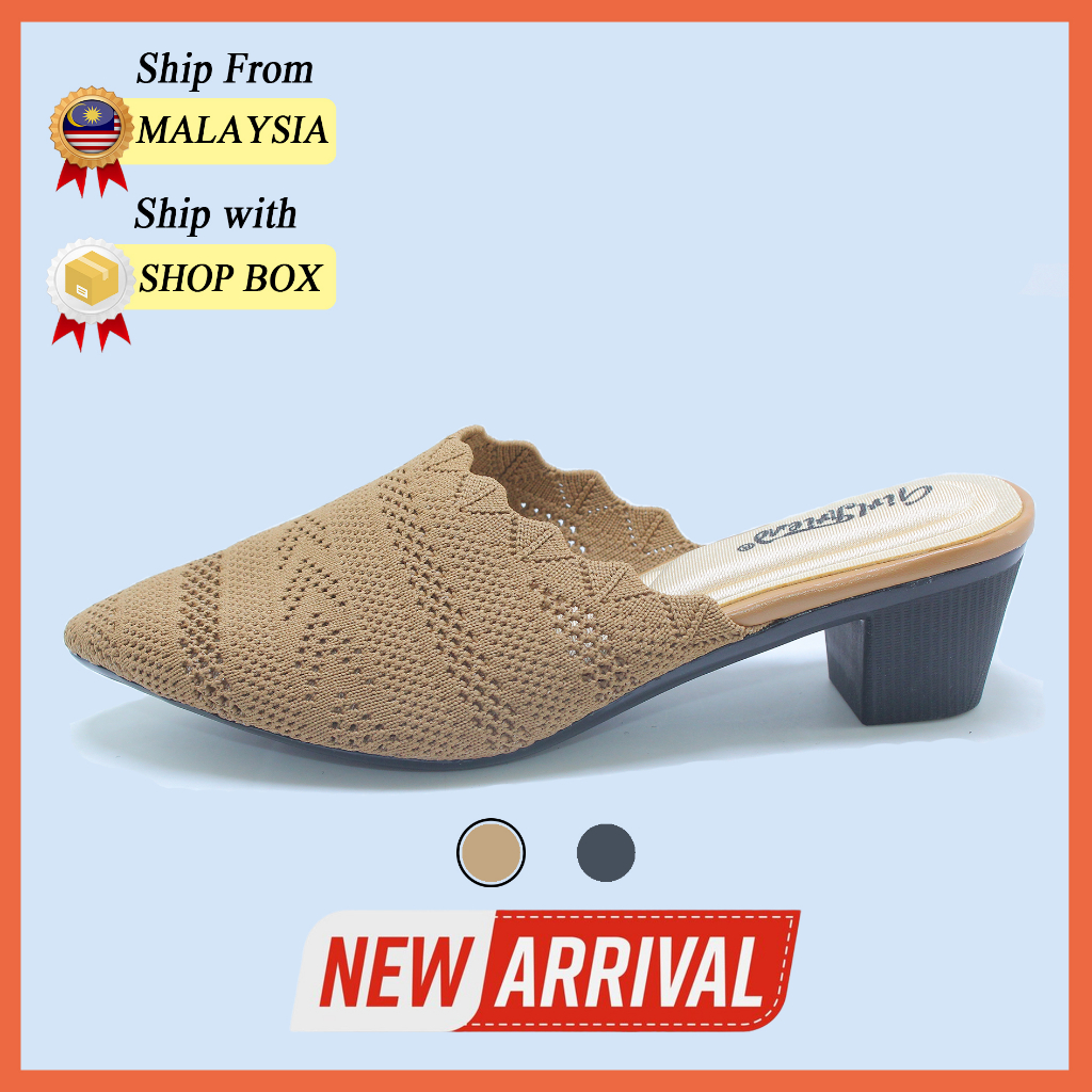 GF Shoe Women Fabric Dark Bottom Mid heel Slip-on Ladies Elegant Casual Mules Shoe G 100-3