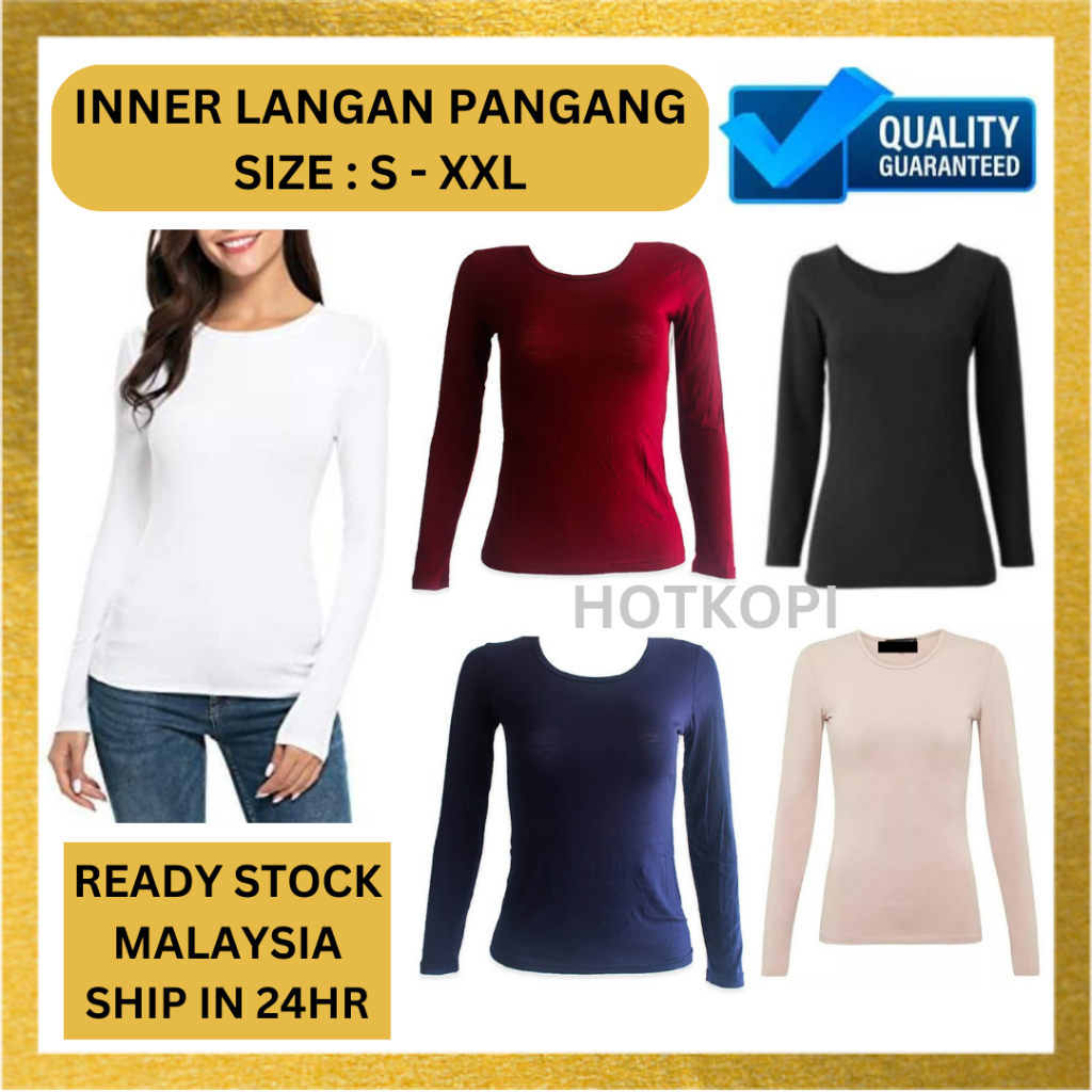 Size S-XXL? Inner blouse Long sleeve 100% cotton stretchable material and soft fabric/inner baju Lengan panjang muslimah