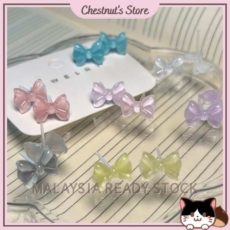 CHESTNUT'S STORE Ribbon Plastic Earrings Cute Bowknot Plastic Earring Anti Allergy Earrings 蝴蝶结塑料耳钉