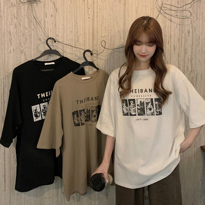 Readystock Oversize cartoon pattern t-shirt women's clothing, curvy girls fashion Korean style loose shirt T112