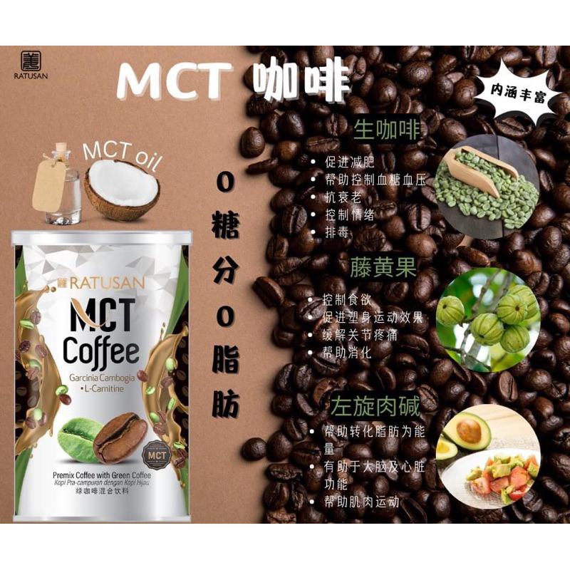 Ratusan MCT 咖啡/预混咖啡与生咖啡 300 克罐装