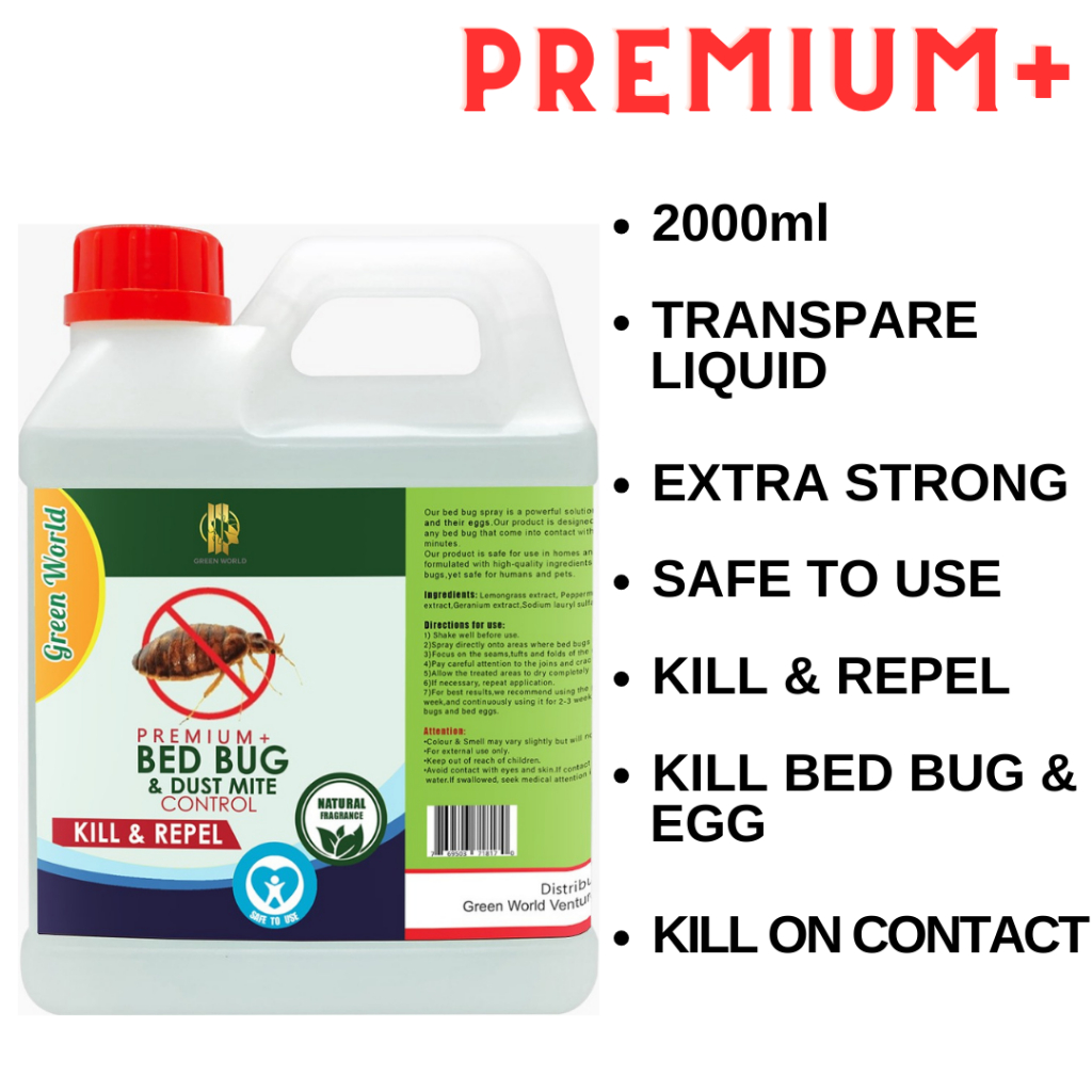 Green World SPRAY PEPIJAT (PREMIUM) 2000ml REFIL BED BUG & DUST MITE CONTROL Bed Bug Spray Pepijat Hama Pijat mite