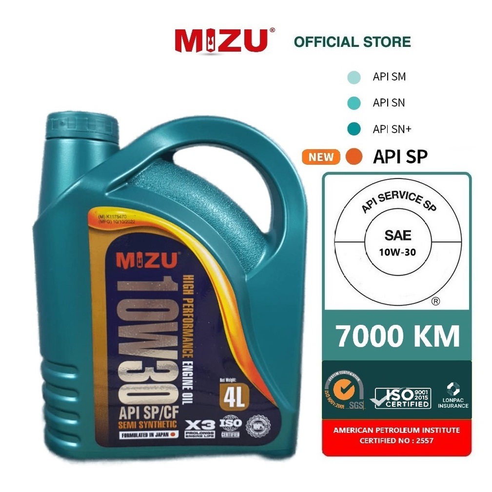 MIZU (New) 10W30 Semi Synthetic Engine Oil API SP all car can  Perodua Proton Toyota Honda Nissan Mazda Ford BMW