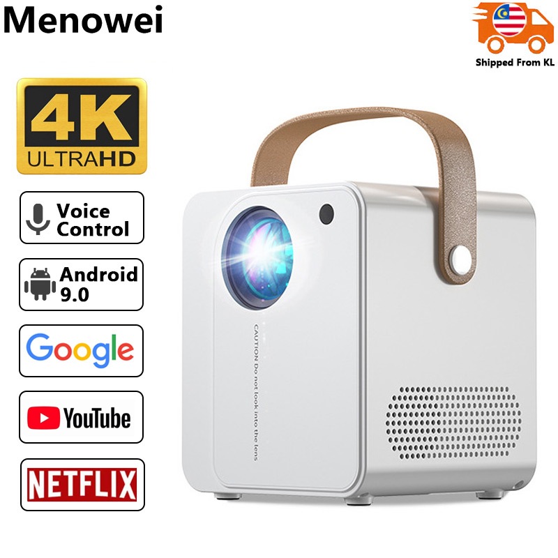 Menowei New Smart Projector Mini For Phone Android 9.0 HD 1080P 4K WiFi LED Protable Wireless Built -in Netflix/YouTube