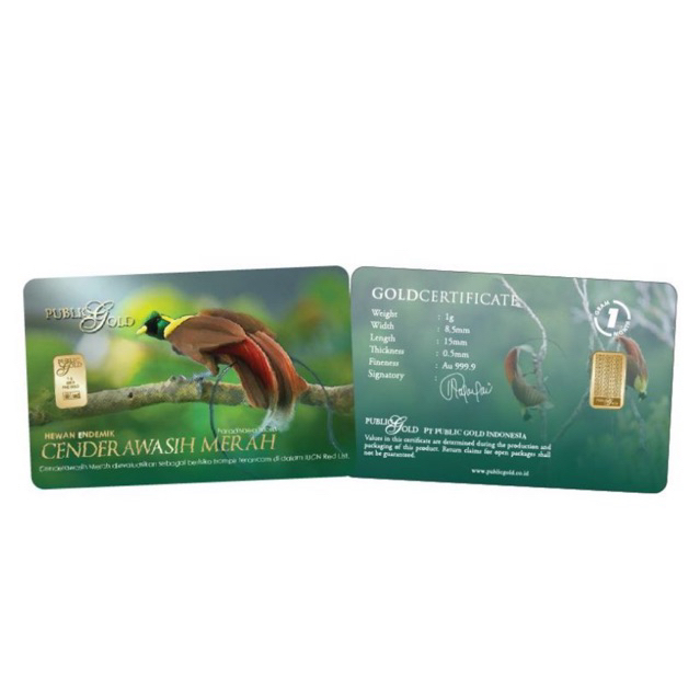 Public Gold Idonesia Biullion Bar 1g (Au 999.99) 24k -Cederawasih Merah