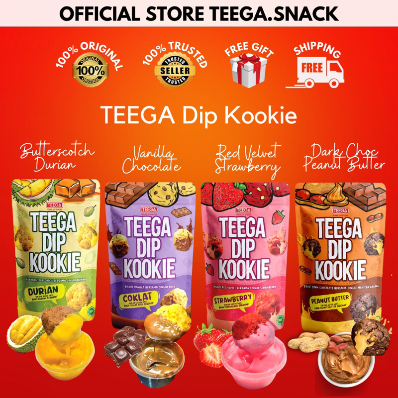 ( ) Teega Dip Kookie Butterscotch Durian / Red Velvet Strawberry / Vanilla Choc / Dark Choc Peanut Butter