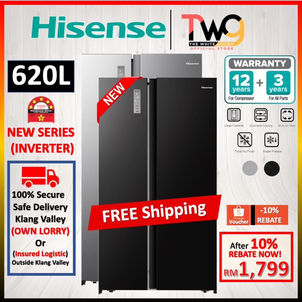 [FREE DELIVERY] Hisense INVERTER Side by Side Silver / Black 620L Refrigerator Fridge RS666N4ACNIV RS666N4ABNIV