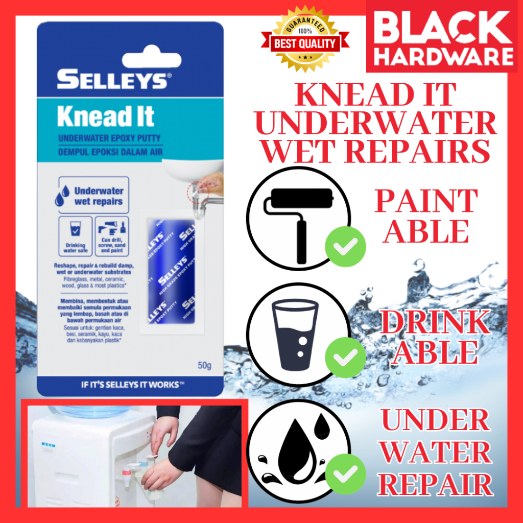 Black Hardware Sellys Repair Epoxy Putty Compound Clay Glue Gum Gam Fiberglass Tank Tanki Penampal T