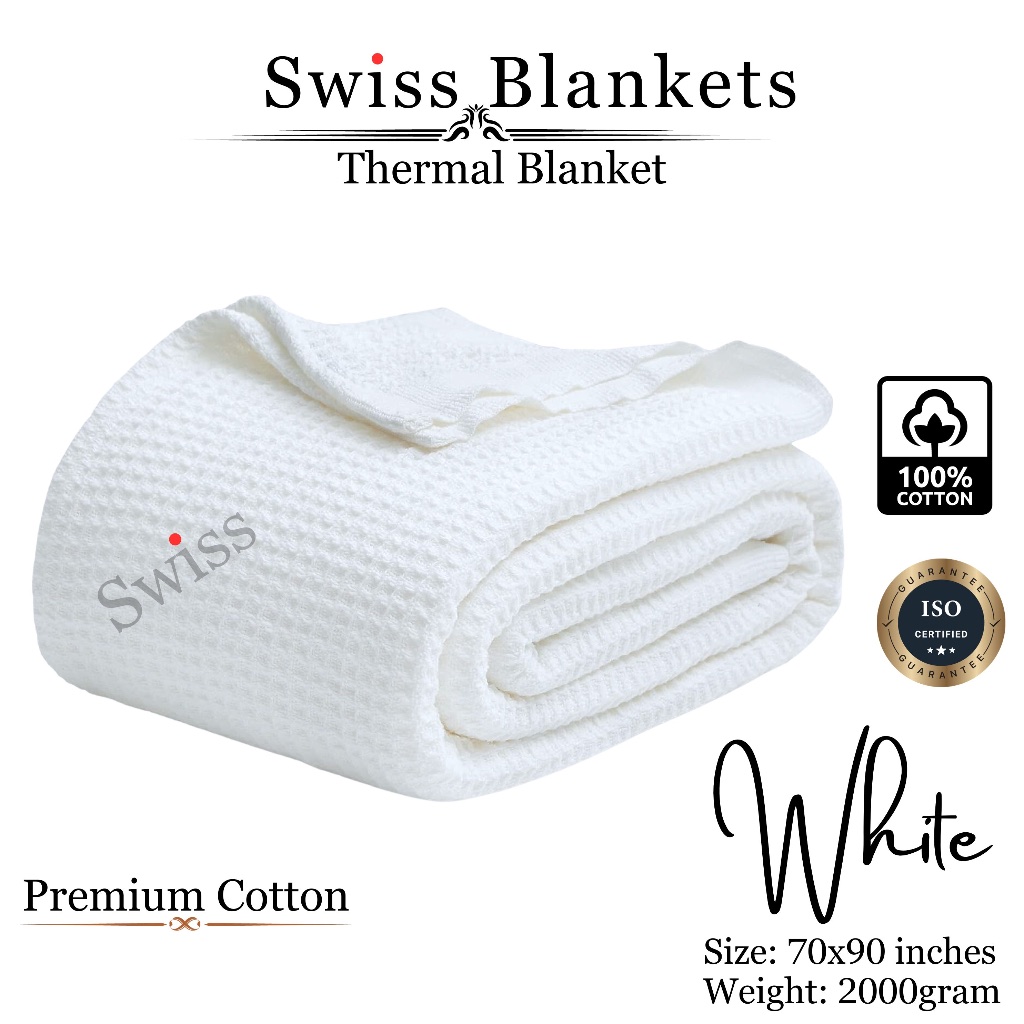 QUEEN - White Thermal Blankets Cozy Soft Woven Blankets Waffle Queen Size 70x90 inches