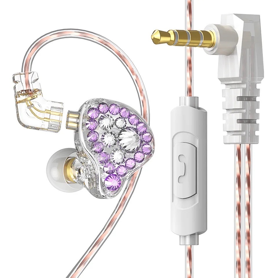 Q2 Pro HiFi Wired In Ear Earphone Diamond Shiny Headphones Detachable In-Ear Bass Stereo Earbuds Music Monitor Headset