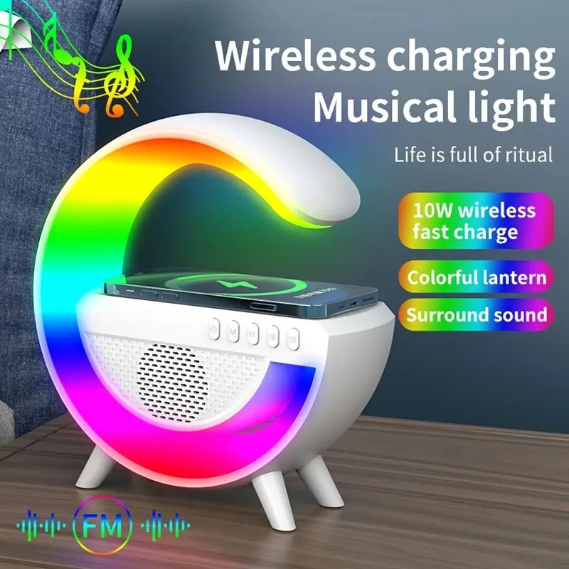 15W LED Atmosphere Light RGB Wireless Charger Bluetooth Speaker Table Lamp Over 10 Modes Light Color With AP