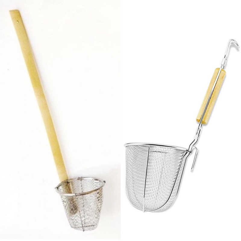 Stainless Steel Mee Noodle Strainer With Bamboo Handle Wooden Handle / Mesh Noodle Drainer / Tapis Sejat Mee Penapis Mee