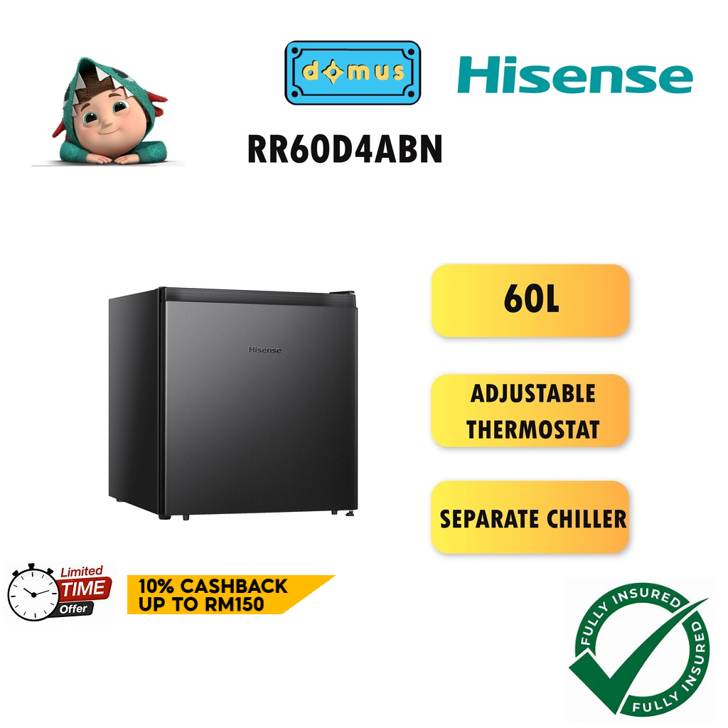 Hisense Fridge 60L Mini Refrigerator Single Door Mini Fridge Peti Sejuk 1 Pintu Mini Bar Black 冰箱 迷你冰箱 RR60D4ABN