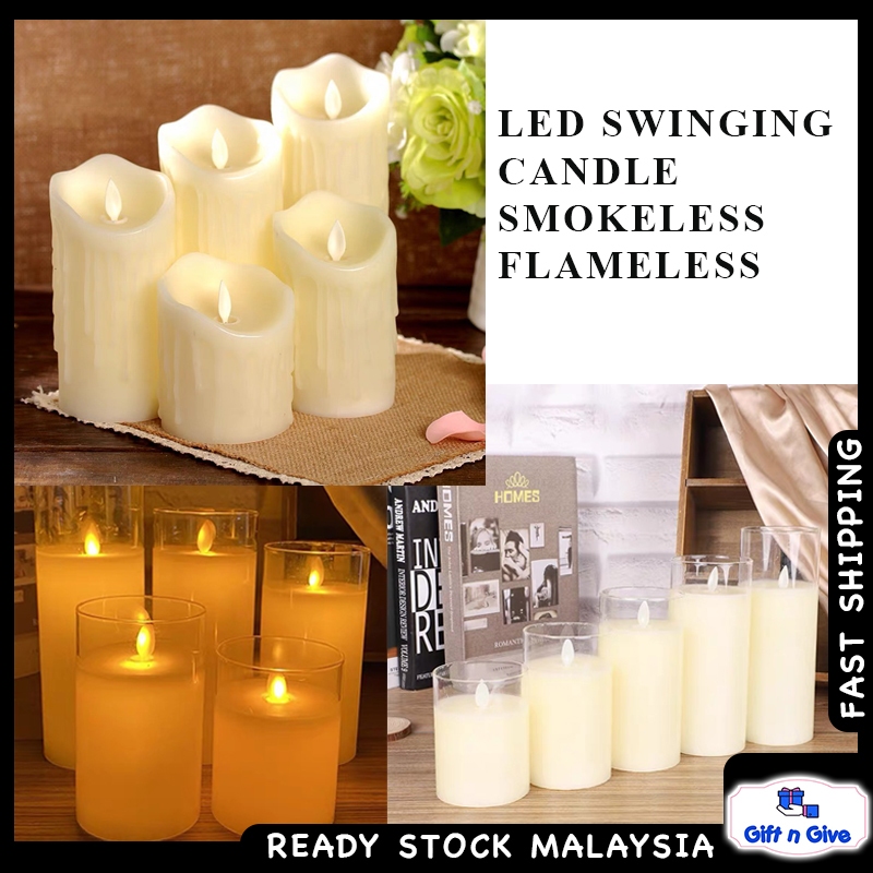 LED Swinging Candle Smokeless Flameless Swing Candles Light Warm White Lighting Night Lamp Party Decoration Lilin Lampu