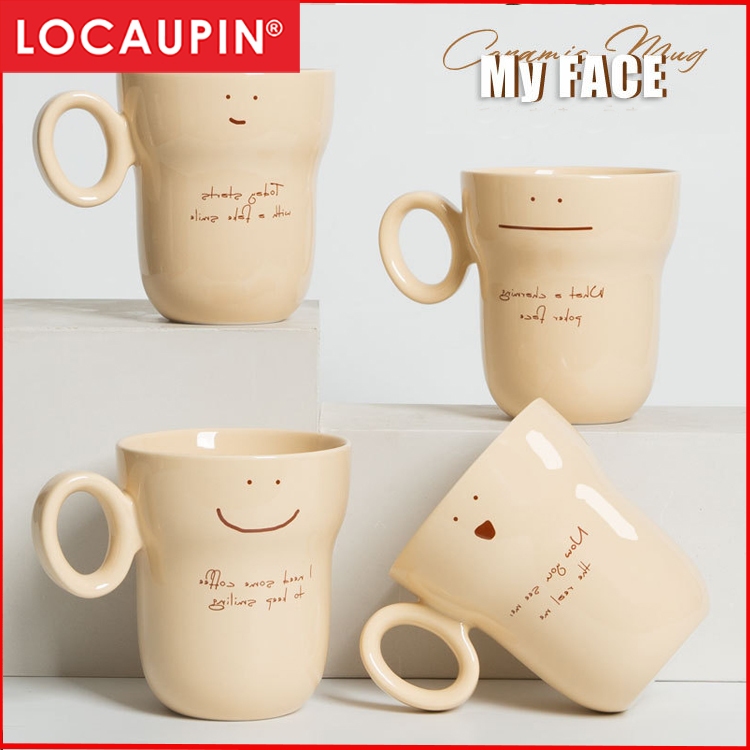 Locaupin Emoticons Ceramic Tea Cups and Saucers,Cappuccino Cups, Coffee Cups, White Tea Cup Set,British Coffee Cups