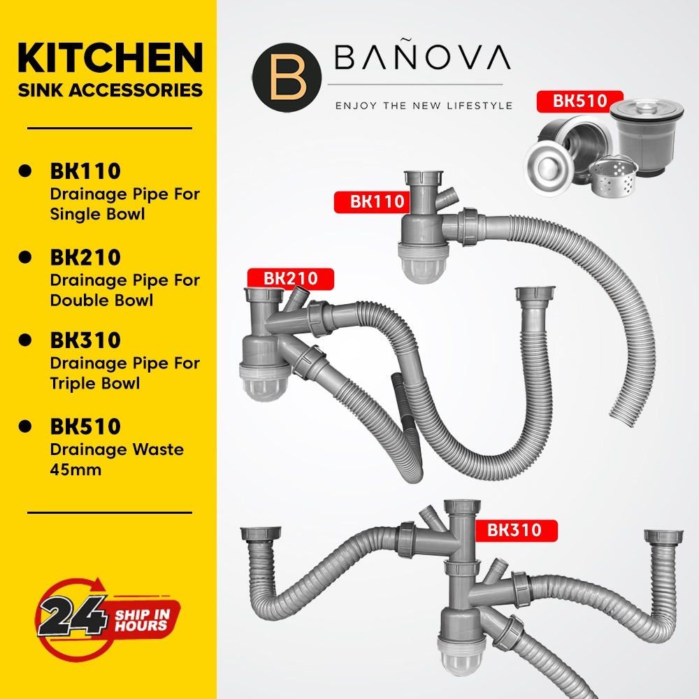 BANOVA Kitchen Sink Drainage Waste / Bottom Piping / Bottle Trap / Penapis Sinki / Paip Salur / Barang Dapur