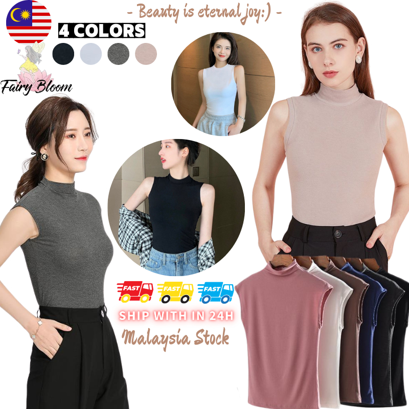 Solid Casual Sleeveless Tops For Women Slim Fit Sleeveless Turtleneck Women Singlet Turtle Neck Inner Lengan Pendek