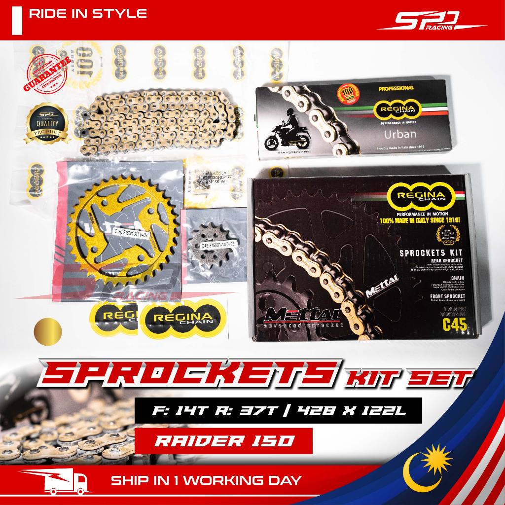 Sprockets Kit Set Gold | Black REGINA For RS150 / RS-X, RAIDER 150, Y15 / Y16