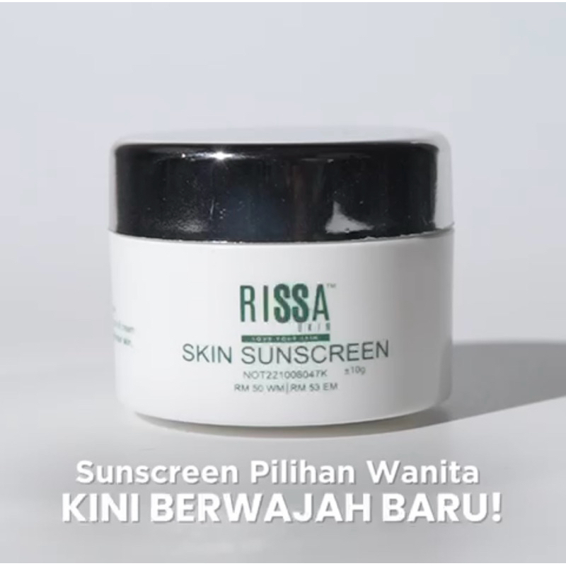 RISSA SKIN: SUNSCREEN SPF 50 (KRIM PELINDUNGAN UV SPF50) KRIM SIANG SAIZ BESAR 10G