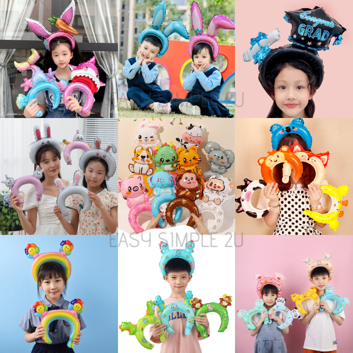 (1Piece) Cartoon Inflatable Hairband Hoop Crown Cosplay Balloons Kid Adult Birthday Party School Graduate Wearable Toy