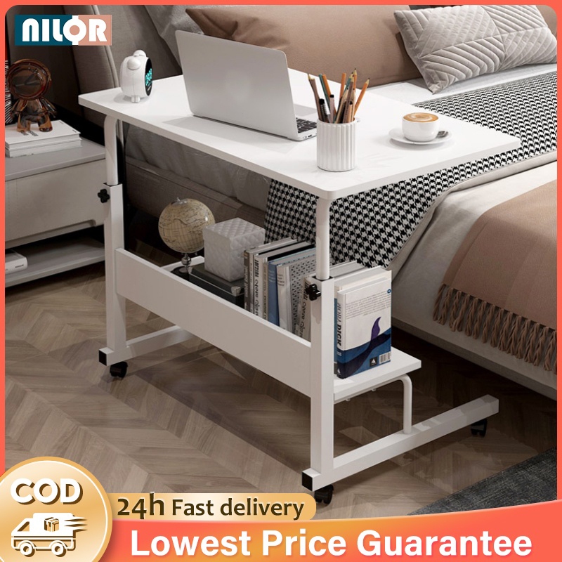 NI| Multifunctional L60/80cm Adjustable Bedside Laptop Table Sofa Side Table Portable Computer Desk Wooden Meja Komputer