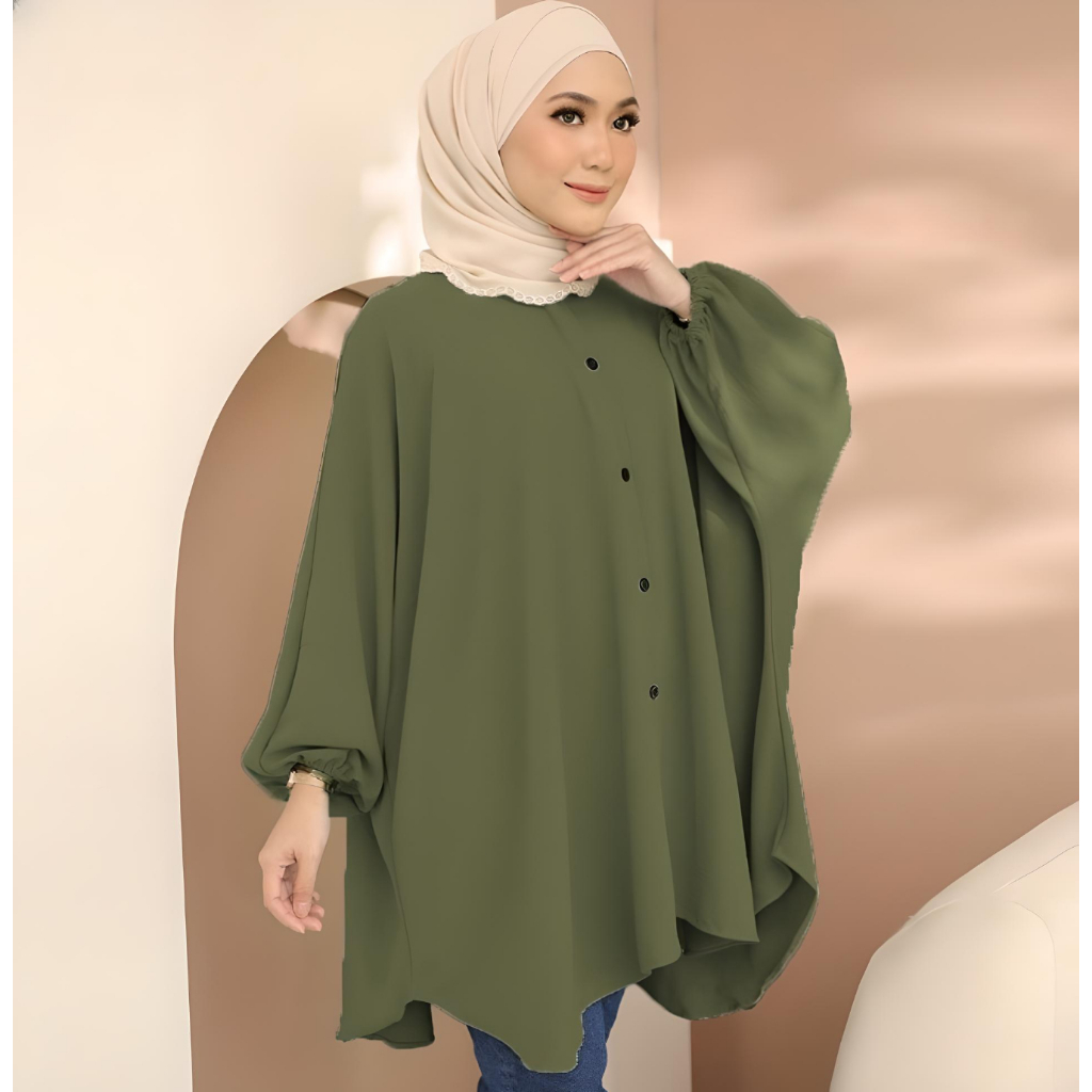 New Korean Blouse Women Ironless Baggy Blouse Buttons Muslimah Blouse Plus Size Loose Shirt