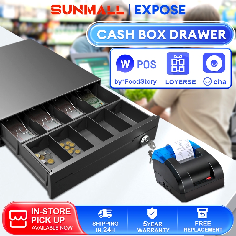 Cash Drawer Cash Box Compartment Money Box POS System Key Lock 5 Paper Money 4 Coin