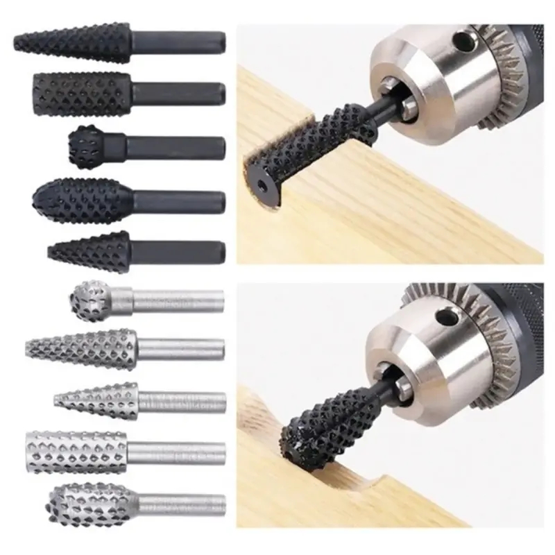 MKR 5pcs 6pcs Rotary Burr Set of Wooden Rasp Carving File 6mm Engraving File Rasp Drill Bit Wood Metal And Plastic 旋转锉刀