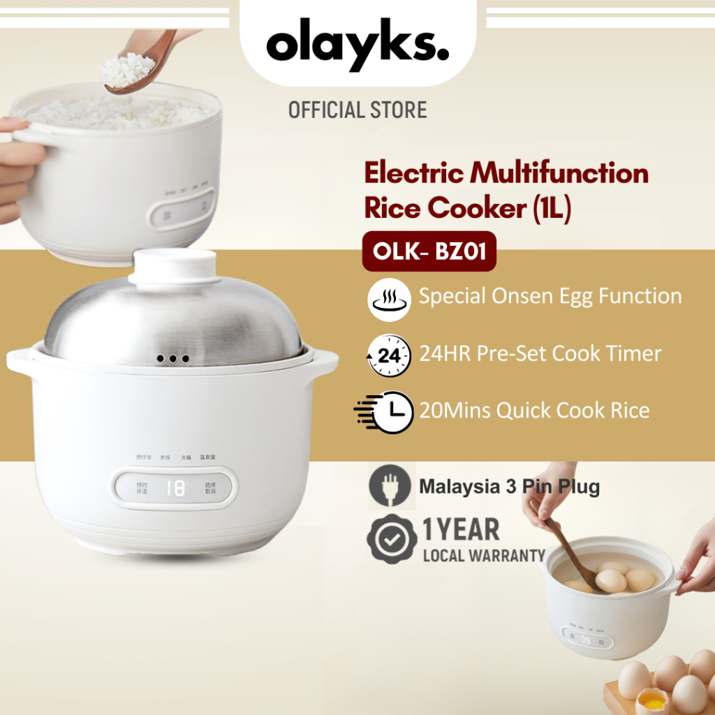 Olayks 1L Mini Rice Cooker Electric Rice Cooker Egg Boiler Multi Cooker Onsen Egg  Hotpot Cooker  多功能迷你电饭锅 电饭煲 宿舍小电饭锅