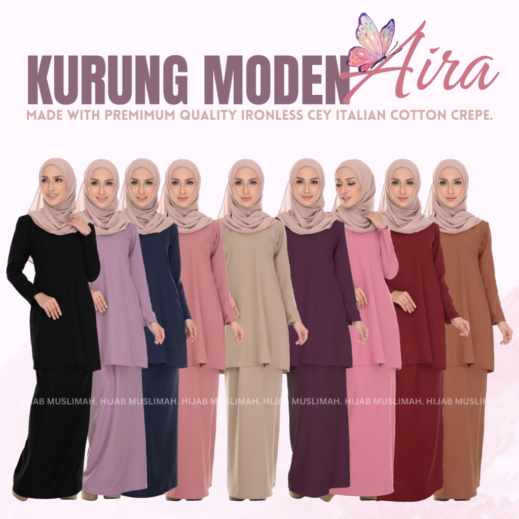 Baju Kurung Moden Aira | Premimum Quality CEY Italian Cotton Crepe | Set Fashion Muslimah Plain