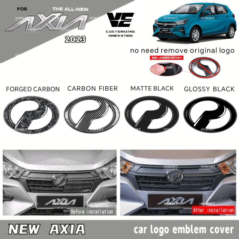 Vemart perodua axia 2023 new car logo emblem frame cover carbon fiber