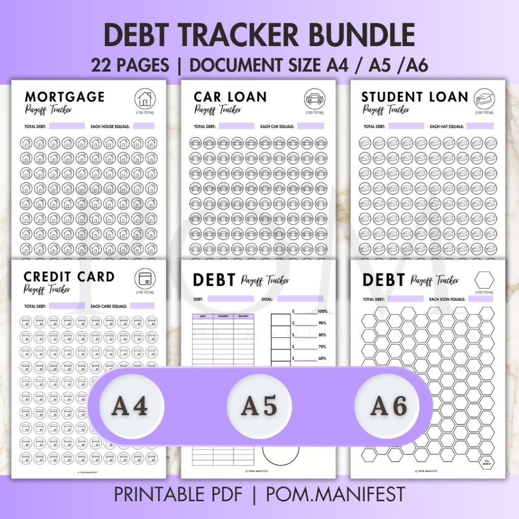 Debt Tracker Printable, Visual Debt Tracker Printable, Student Loan Planner, Mortgage Payment Tracker, Monthly Budget