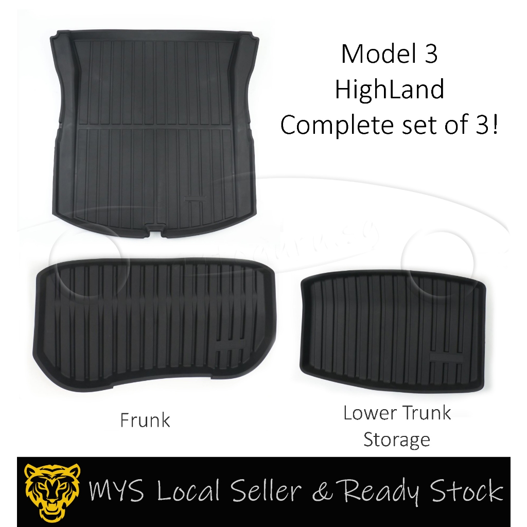 Tesla Model 3 2024+ Highland Cargo Storage Boot Mats Complete Set Rear Trunk & Trunk Well & Front Trunk